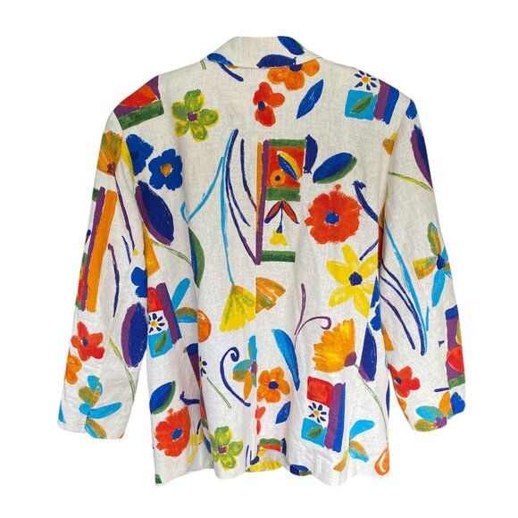 Vintage Stephanie Thomas Rainbow Floral Blazer Cotton Flax Maximalist Resort-22 - Picture 10 of 15